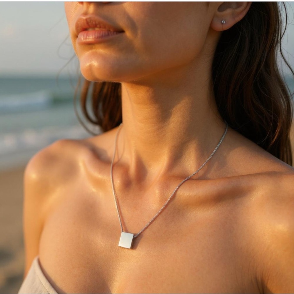 Silver square slider necklace
